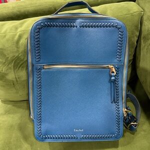CALPAK Kaya 15 inch Laptop Backpack in Deep Sea - Blue Faux Leather